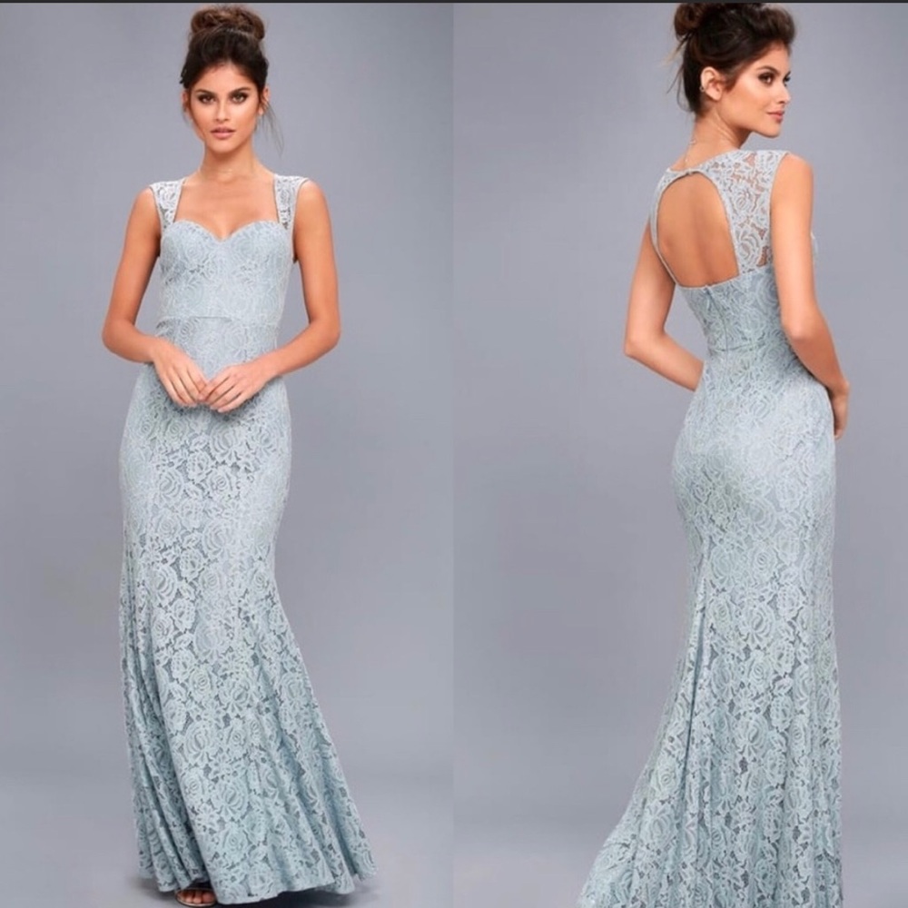 Lulus Slate Blue Lacey Bridesmaid Dress